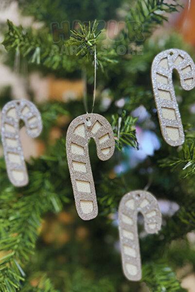 Huzur Party Store Γυαλιστερό Γκρι Ασημένιο Στολίδι - 9 εκ. 4 Τεμάχια Ασημένια Καραμέλα Εύα Μπαστούνια, Χριστουγεννιάτικο Στολίδι Πρωτοχρονιάτικο Πεύκο