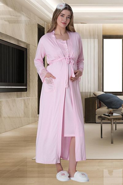 Mecit Pijama Mecit 6005 - Σετ νυχτικό ροζ εγκυμοσύνης και μετά τον τοκετό