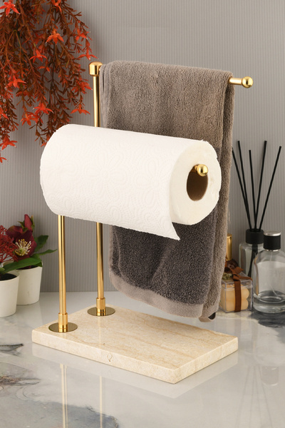 TR Turan Collection DURU Mermer El Havluluk Kağıt Havluluk Gold Dekorlu Bej D...