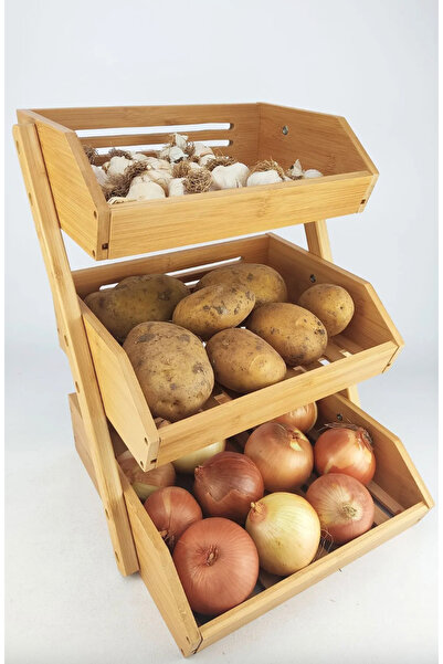 MİHMAN HOME Bambu 3 Katlı Çok Amaçlı Saklama Kutusu Düzenleyici Organizer Meyvelik