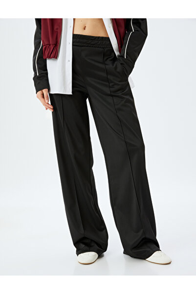 Koton Geniş Paça Nervürlü Beli Lastikli Cep Detaylı Eşofman Pantolon