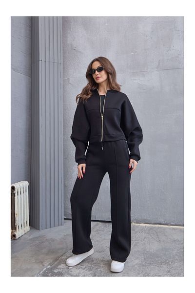 Elif Özbey Butik Set dublu cu mânecă liliac neagră