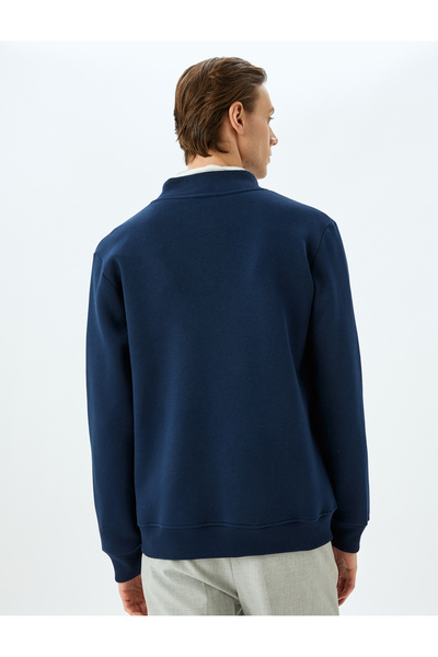 Koton Stand Collar Zippered Long Sleeve Raised Cotton Cardigan - Pocket Detailed