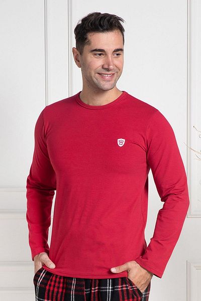 Mecit Pijama Tricou pentru bărbați din bumbac lycra cu mânecă lungă cu decolteu roșu Mecit 3080