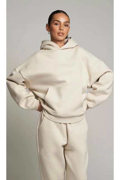 NO 601 Γυναικείο φούτερ oversize σε μπεζ χρώμα