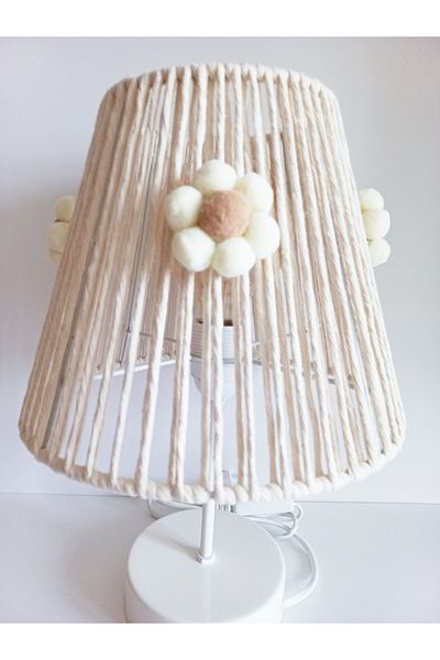C&A&B KUZEY AVİZE Macrame Ecru Rope Wrap Flower Ready-made Pompom Baby Girl and Children's Room Lampshade(1)