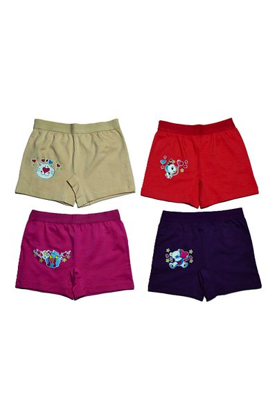 Şenay Boxers for Girls - Economical Pack of 4, 100% Cotton, Printed and Convenient