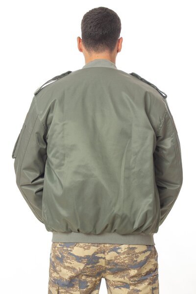 Burak Askeri Malzeme Hava Kuvvetleri Sedef Yeşili Renkli 4 Cepli Uzun Kollu Fermuarlı Çıtçıtlı  Pilot Mont Ceket