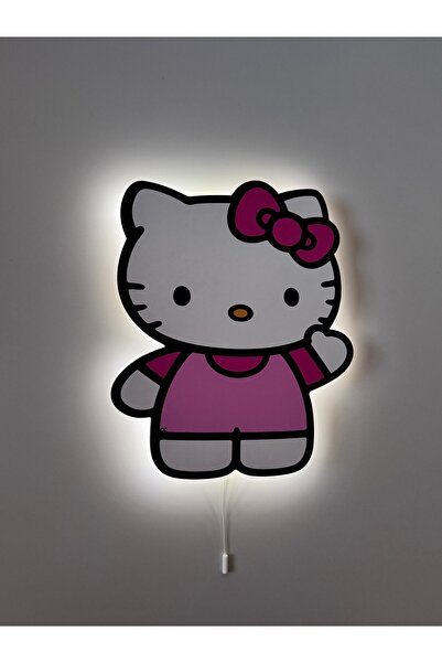 Genel Markalar Sevimli Ahşap Hello Kitty Çocuk Odası Gece Lambası 27x32 Pembe