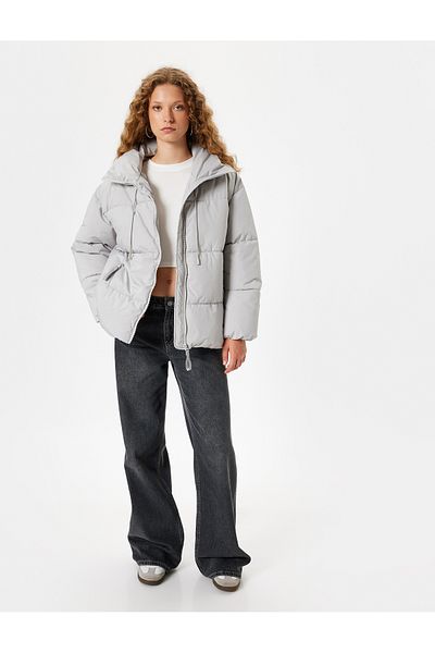 Koton Oversize Inflatable Coat Stand Collar Zippered Pocket Detailed Snap Button