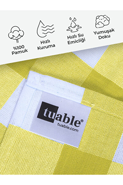 Tuable Serina 4'lü Kareli Set, Mutfak Kurulama Bezi, Beslenme Örtüsü, Amerikan Servisi, Sarı Set 45x70cm