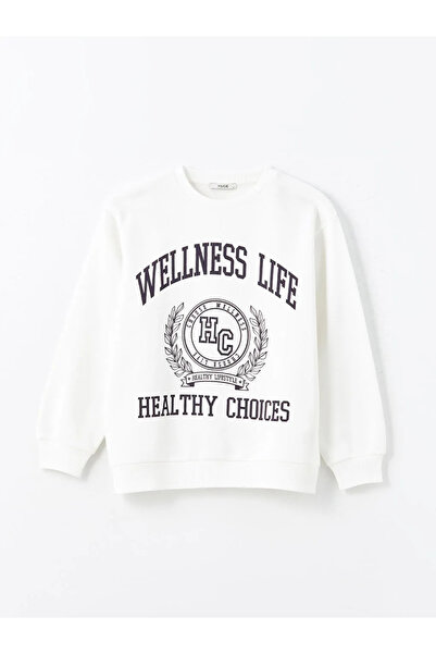 LC Waikiki Hanorac gros pentru damă, oversize, cu imprimeu cu guler rotund ec...