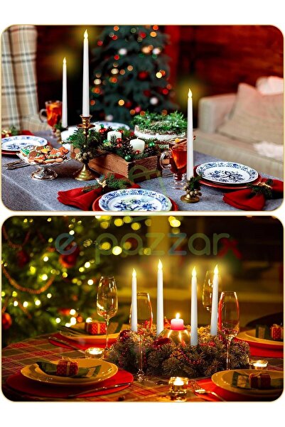 epazzar 6 Adet Alev Efektli Parti Organizasyon Christmas Konsept Süsleme Dekorasyon Pilli Şamdan Mumu Işık