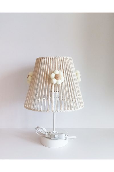 C&A&B KUZEY AVİZE Macrame Ecru Rope Wrap Flower Ready-made Pompom Baby Girl and Children's Room Lampshade(1)