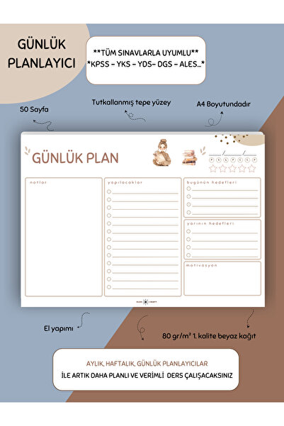 Else Craft Günlük Yapılacaklar Ders Çalışma Planlayıcısı -A4 Yatay -  50 Sayfa -PL-3- Tüm Sınavlarla Uyumlu