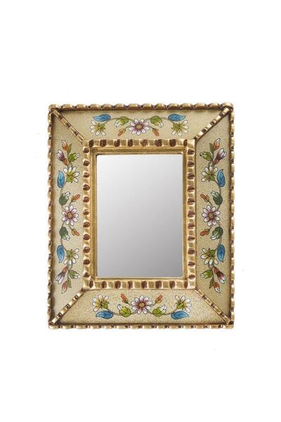 Paşabahçe Mini Çiçekli Krem Duvar Aynası 35x25 cm