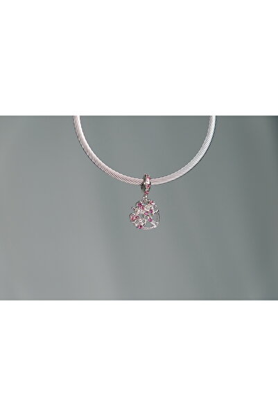 CYB STUDİO PEMBE TAŞLI YAŞAM AĞACI PASLANMAZ ÇELİK CHARM