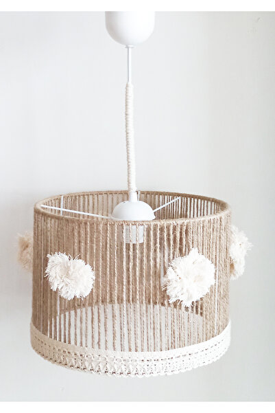 C&A&B KUZEY AVİZE Hasır Ip Sargılıponpon Ve Şerit Detaylı Salon Genç Odası Bebek Çocuk Odası Tasarım Sarkıt Avize