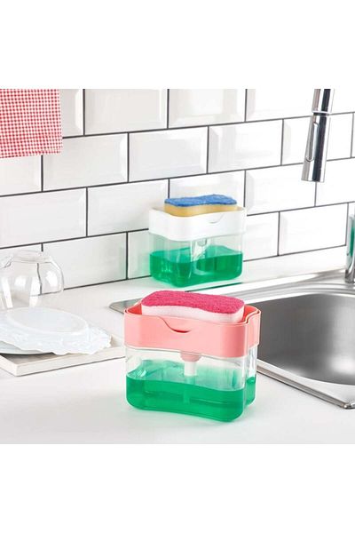BRAVES Spongematic with Detergent Chamber and Pump - Liquid Soap Dispenser Detergent Dispenser Organizer