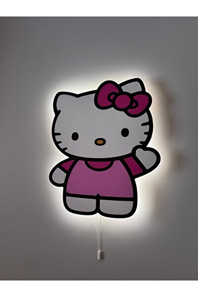 Genel Markalar Sevimli Ahşap Hello Kitty Çocuk Odası Gece Lambası 27x32 Pembe