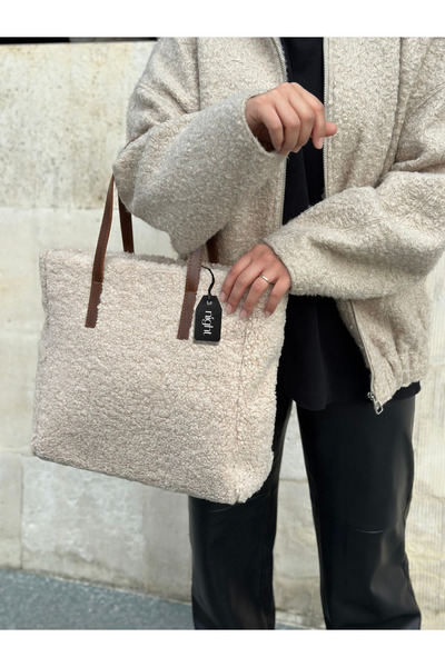 Night Büyük Peluş Model Kadın El Ve Omuz Çantası