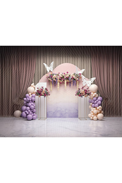 Venspor Pastel Tonlarda Çiçek ve Balonlarla Süslenmiş Stüdyo Fonu, 200x150cm,...