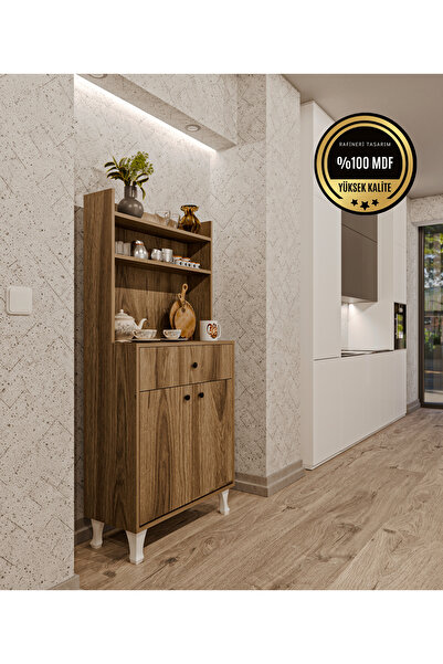 DEKORFİM DF14102BR Çok Amaçlı Beyaz Airfry Dolabı Kahve Köşesi