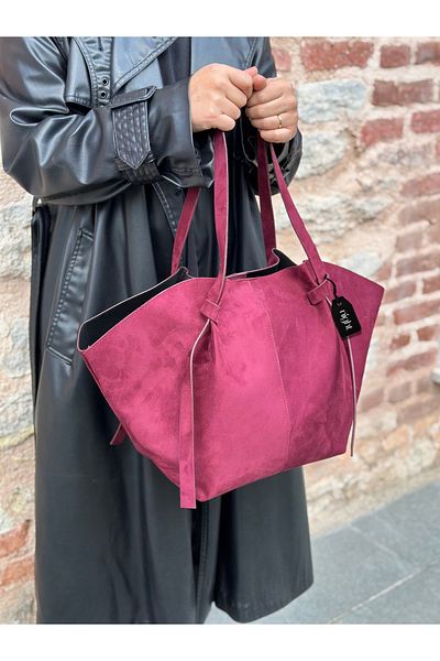 Night Geantă de mână și de umăr pentru femei Big Elite Model Puppy Suede Claret Red