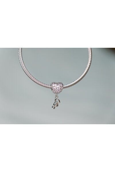 CYB STUDİO SALLANAN AYICIK VE TAŞLI KALP PASLANMAZ ÇELİK CHARM