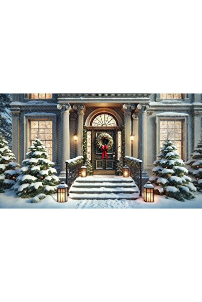 Venspor Karlı Kış Temalı Kapı Giriş ve Noel Süslemeleri ile Stüdyo Arkaplanı - 200x150cm