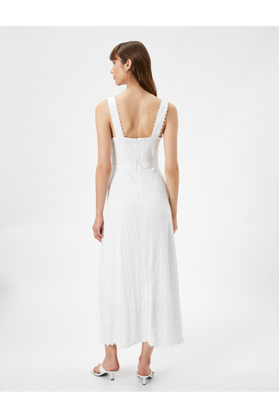 Koton Fisto Çiçekli Askılı Midi Elbise