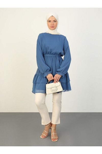 Refka Indigo Chiffon Tunic - Layered Lacing Detail