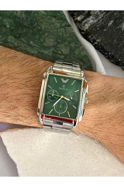 Coliseum Rectangular Inside Green Silver Men's Wrist Watch