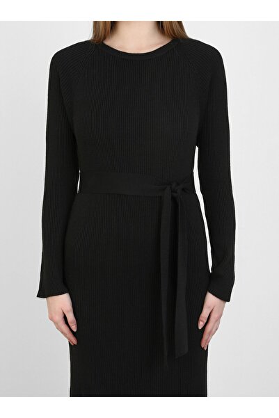 Benin Belt Detailed Knitwear Hijab Dress - Black - Benin