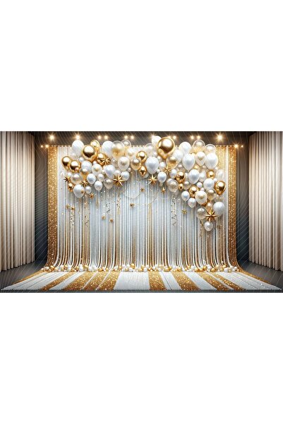 Venspor Altın ve Gümüş Balonlu Işıltılı Dekoratif 200x150cm Stüdyo Fonu