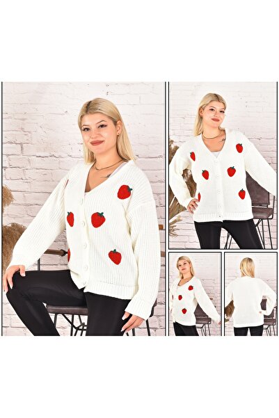 asin collection Γυναικείο πλεκτό μπουφάν ζακέτα με μοτίβο κέντημα φράουλα