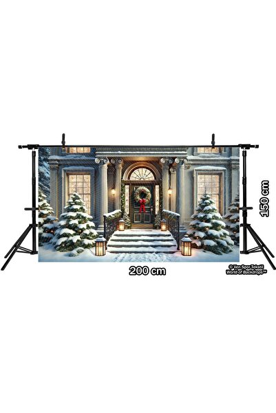 Venspor Karlı Kış Temalı Kapı Giriş ve Noel Süslemeleri ile Stüdyo Arkaplanı - 200x150cm