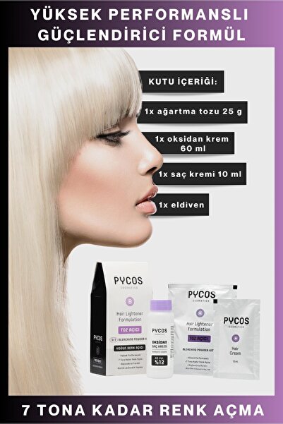 PYCOS COSMETICS Saç Açıcı,renk Açıcı,toz, Açıcı, Oksidan Saç Rengi Açma Seti, Toz Oryal 1 Adet