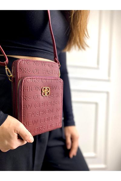 modvina Claret Red Γυναικεία τσάντα πορτοφόλι με 3 διαμερίσματα με δερμάτινο λουράκι