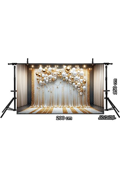 Venspor Altın ve Gümüş Balonlu Işıltılı Dekoratif 200x150cm Stüdyo Fonu