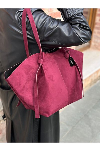 Night Geantă de mână și de umăr pentru femei Big Elite Model Puppy Suede Claret Red