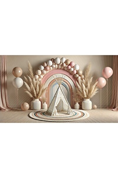 Venspor Bohem ve Pastel Renkli Çadır Bebek ve Çocuk 200x150cm Fotoğrafçılık Fonu