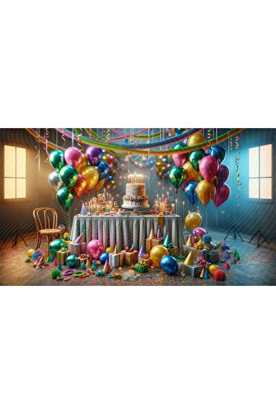 Venspor Renkli Balonlar ve Parti Süslemeleriyle Doğum Günü Kutlama Temalı 200...