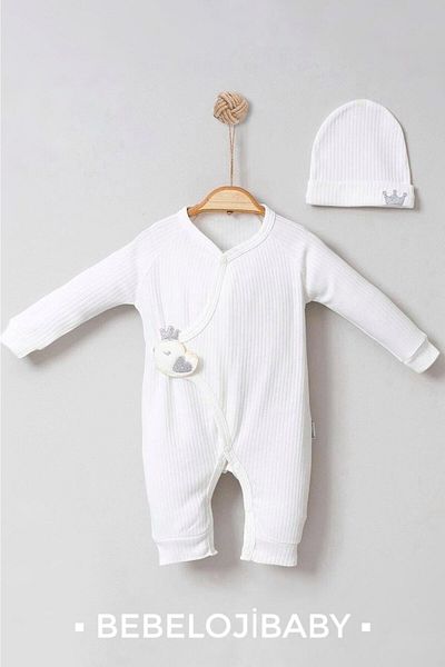 Bebeloji Baby Chick Embroidered Plain Baby Girl Jumpsuit Hat Set of 2