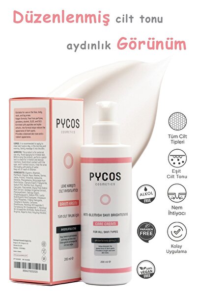 PYCOS COSMETICS Leke Karşıtı Cilt Beyazlatıcı, Cilt Tonu Eşitleyici Bakım Kre...