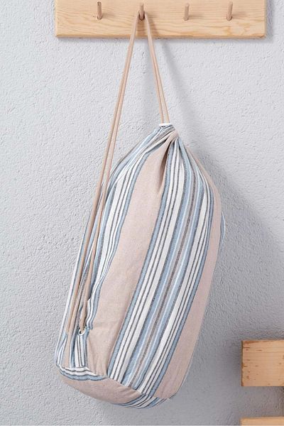 Romans Blue Blanket with Pompom Special Bag - 150X200 cm