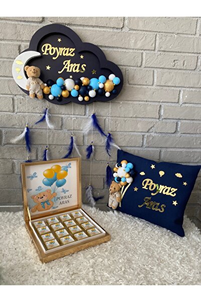 NeşeliAtölyem وسادة زينة جدارية لباب الطفل مع دمية دب على شكل فقاعة سحابية وشوكولاتة