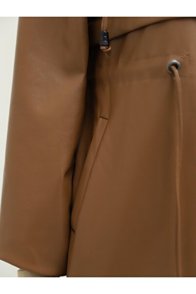 Modamorfo Tunnel Lace-Up Hooded Zippered Leather Cap - Tan