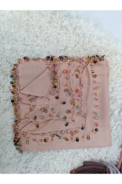 GÜNBATILI Scriere cu mărgele cu picături de cristal lucrate manual, pânză de brânză yemenită, eșarfă, brodat pe 4 margini