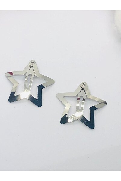 İnDerin Silver Color Very Stylish Star Snap Hair Clip Set of 2 (3cm)